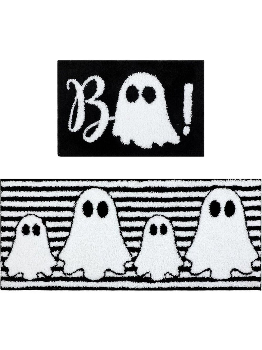 Cute Black Ghost Halloween Bathroom Mat Set - 2 Pcs, Non-Slip, 20x47'' & 16x24''